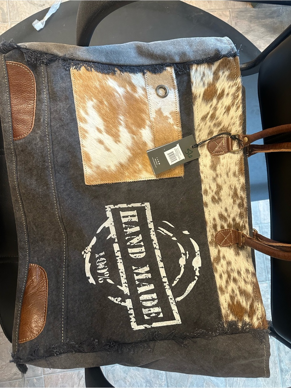 Myra Bag Black Canvas & Brown Hair-on-Hide Travel Tote